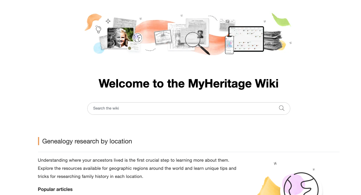 Screenshot from home page of MyHeritage Wiki