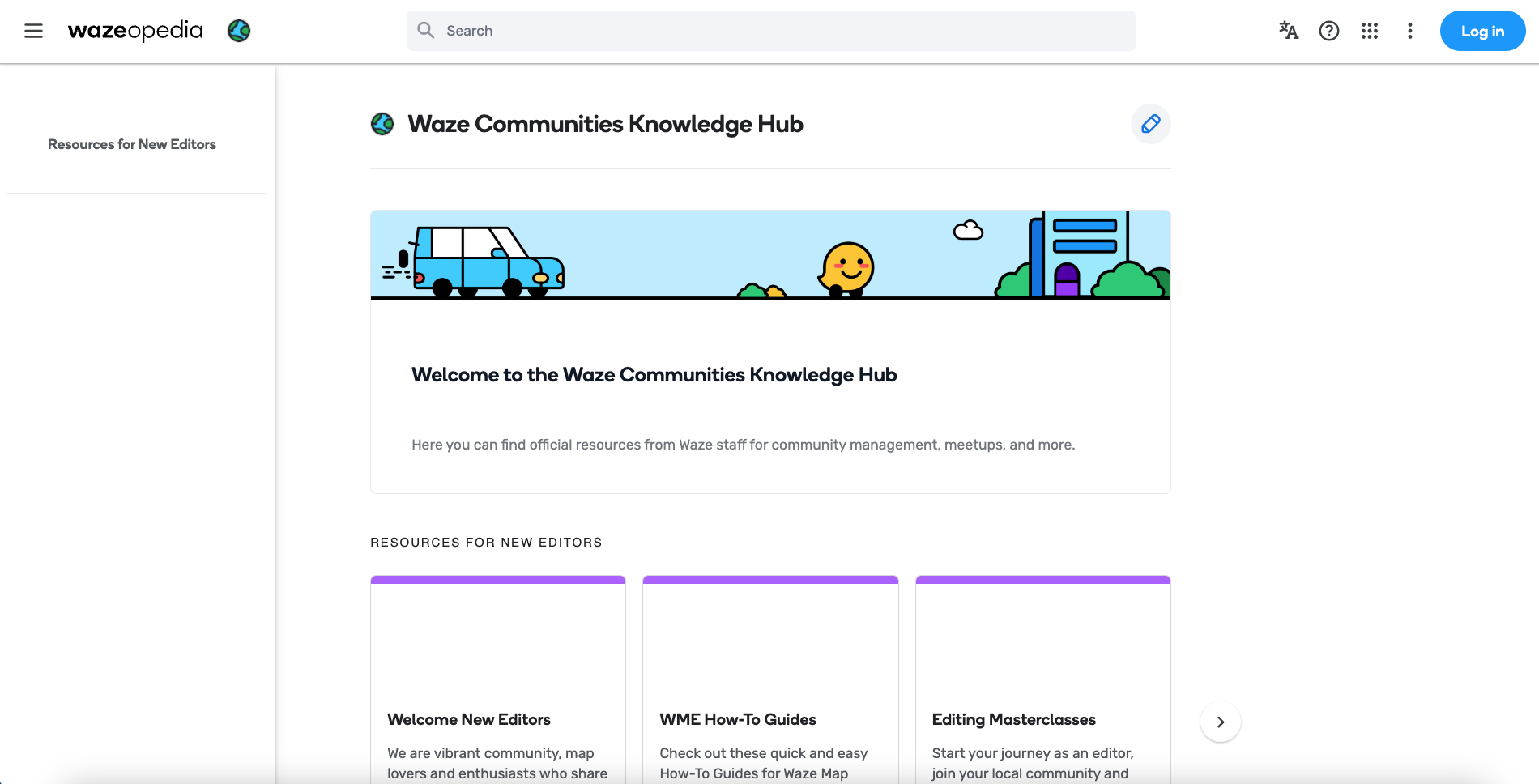 Screenshot from home page of Wazeopedia