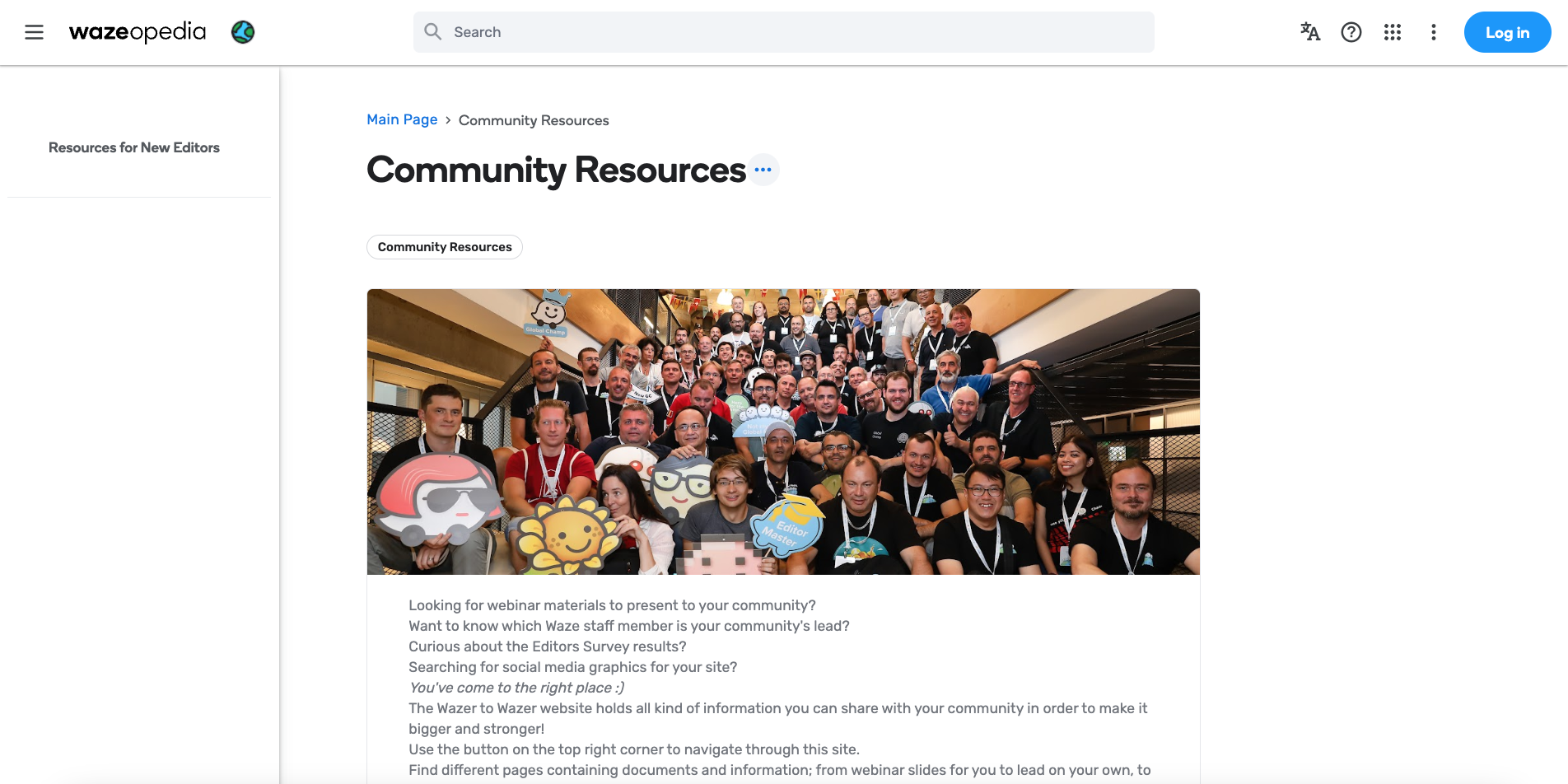 Screenshot from the Community Resources page of Wazeopedia